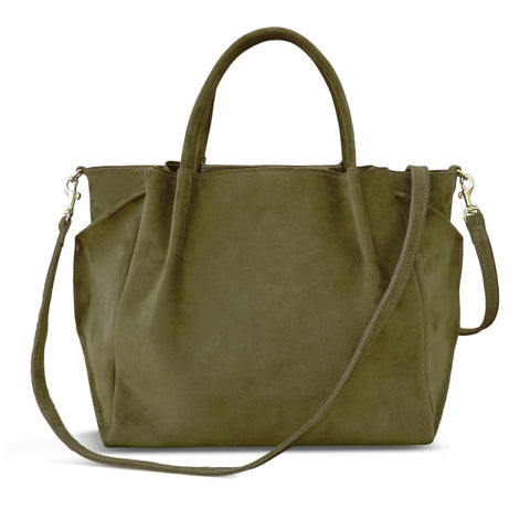 Zoe Tote in Avocado Italian Leather Backed Suede