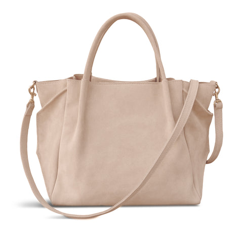 Zoe Tote in Macadamia Italian Leather Backed Suede