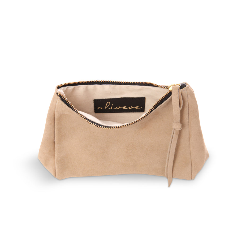 Camila Clutch in Macadamia Italian Leather Backed Suede