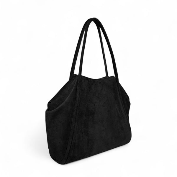 Taya Tote in Black Italian Leather Backed Suede – oliveve