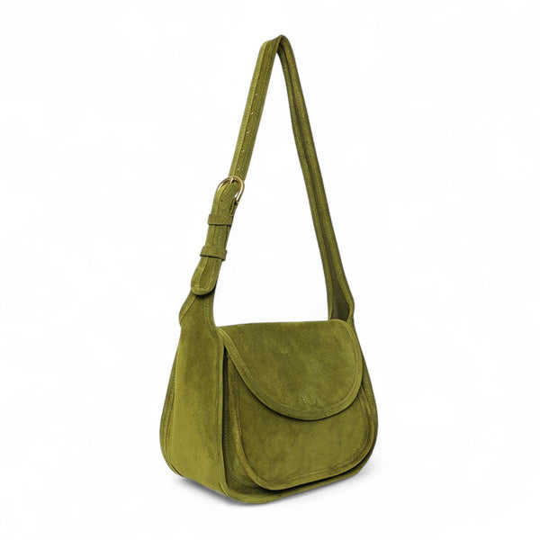 Simona Saddle Bag in Avocado Italian Leather Backed Suede – oliveve