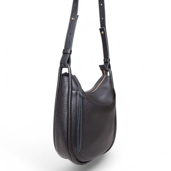 Catalina Adjustable Hobo in Black Italian Buffalo Cowhide – oliveve