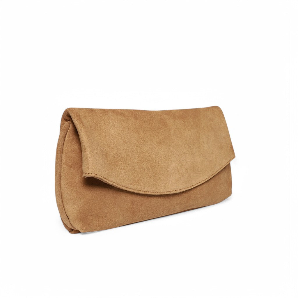 Valentina Clutch in Pane Italian Leather Backed Suede