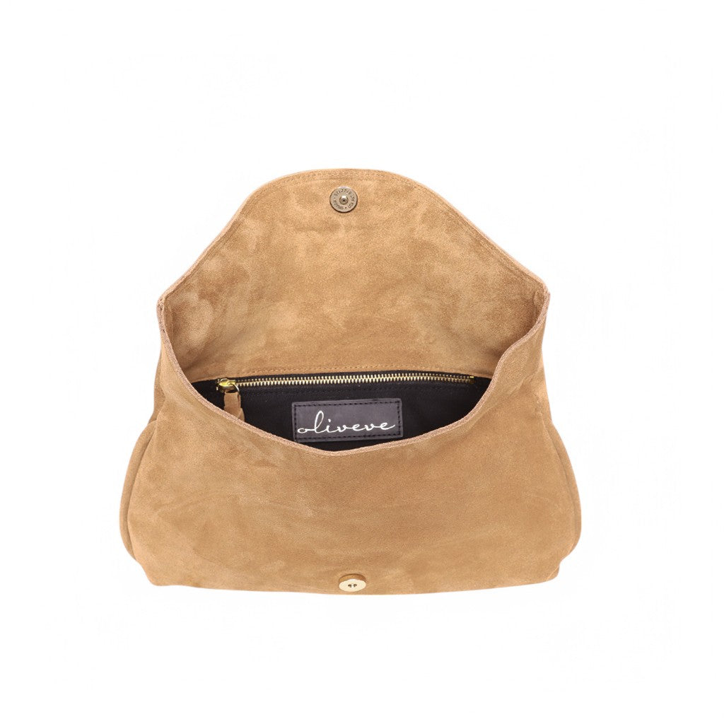Valentina Clutch in Pane Italian Leather Backed Suede