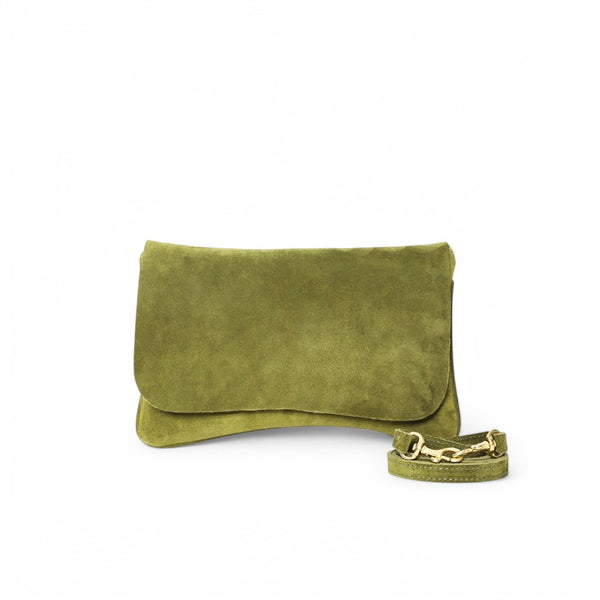 Cecilia Crossbody Clutch in Avocado Italian Leather Backed Suede