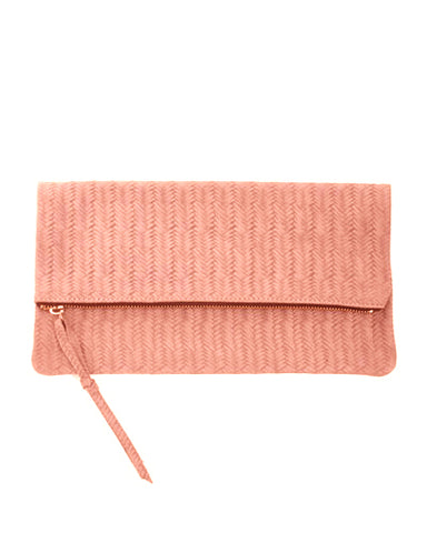 anastasia clutch in pink woven cow leather