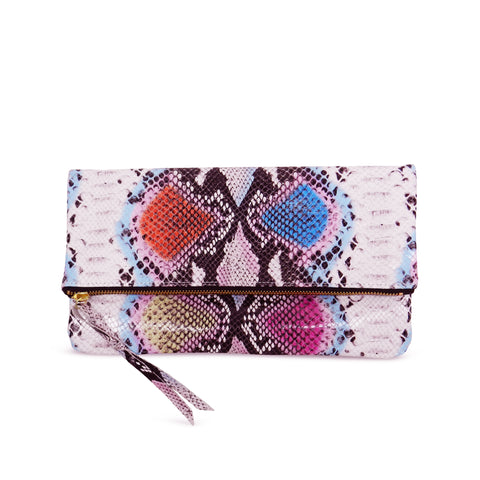 Anastasia Clutch in Cotton Candy Cobra Leather