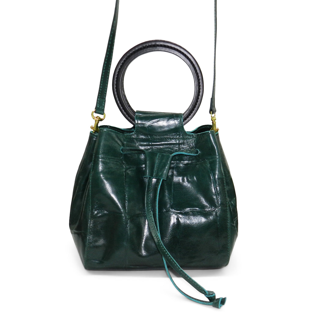 Carmella Drawstring in Emerald Grande Croco Leather