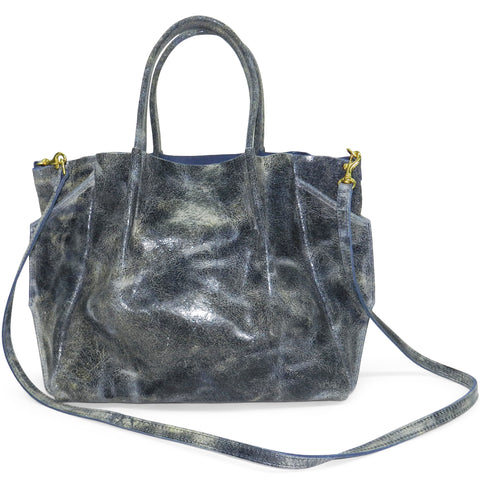 zoe tote in navy distressed cowhide leather