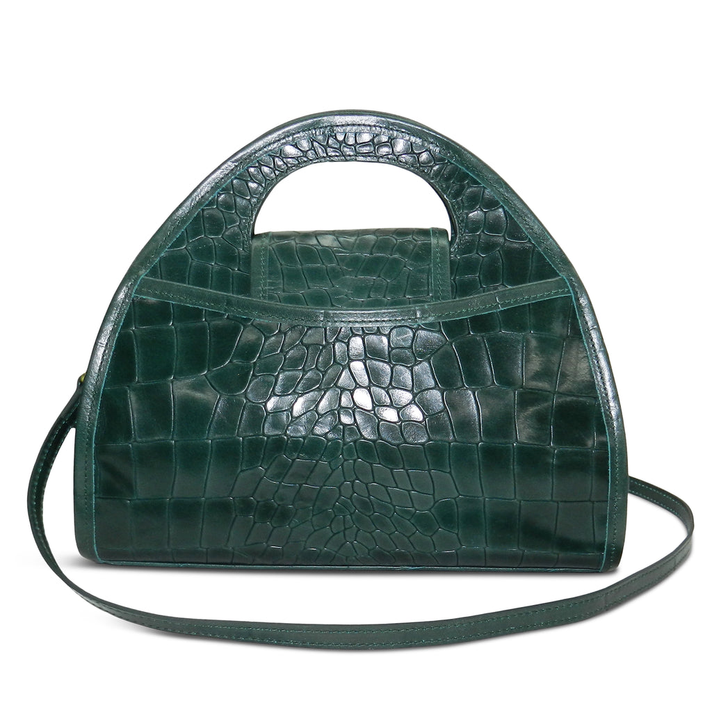 Kyla Cutout Satchel in Emerald Piccolo Croco Leather