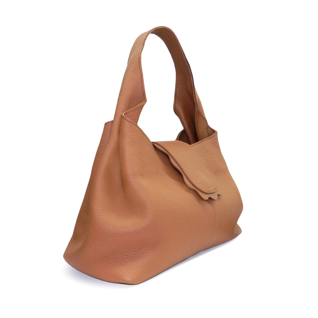 Lily Scalloped Shoulder Bag in Miel Buffalo Cowhide