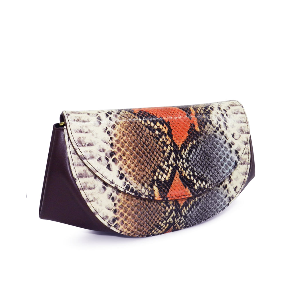 Roux Pleated Gusset Crossbody Clutch in Harvest Snake Leather