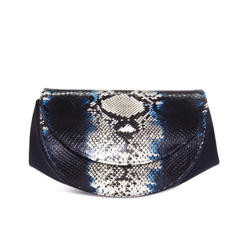 Roux Pleated Gusset Crossbody Clutch in Indigo Snake Leather