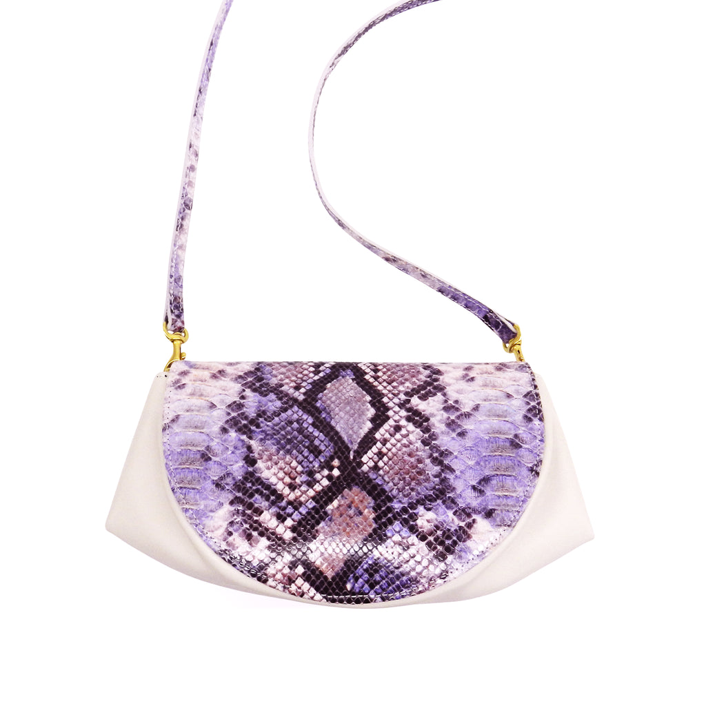Roux Pleated Gusset Crossbody Clutch in Lavender Snake Leather