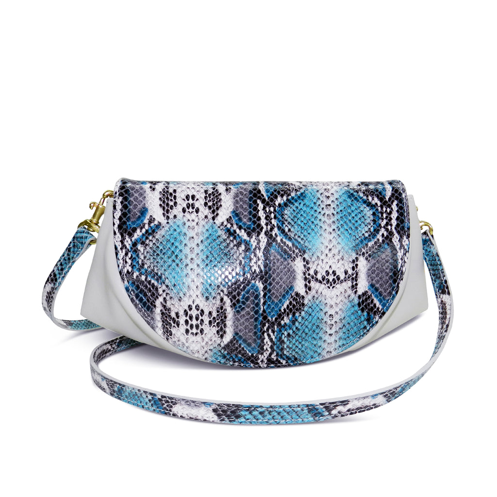 Roux Pleated Gusset Crossbody Clutch in Teal Snake Leather