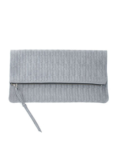 anastasia clutch in grey woven cow leather
