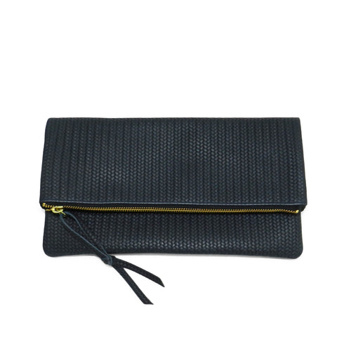 anastasia clutch in navy woven leather