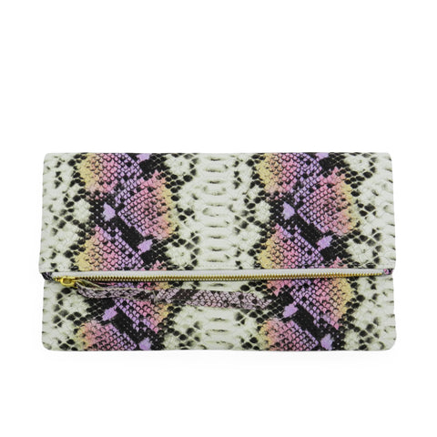 anastasia clutch in pink snake leather