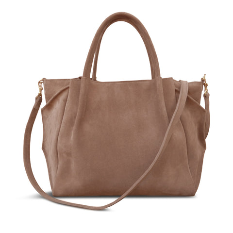 Zoe Tote in Amphora Italian Leather Backed Suede