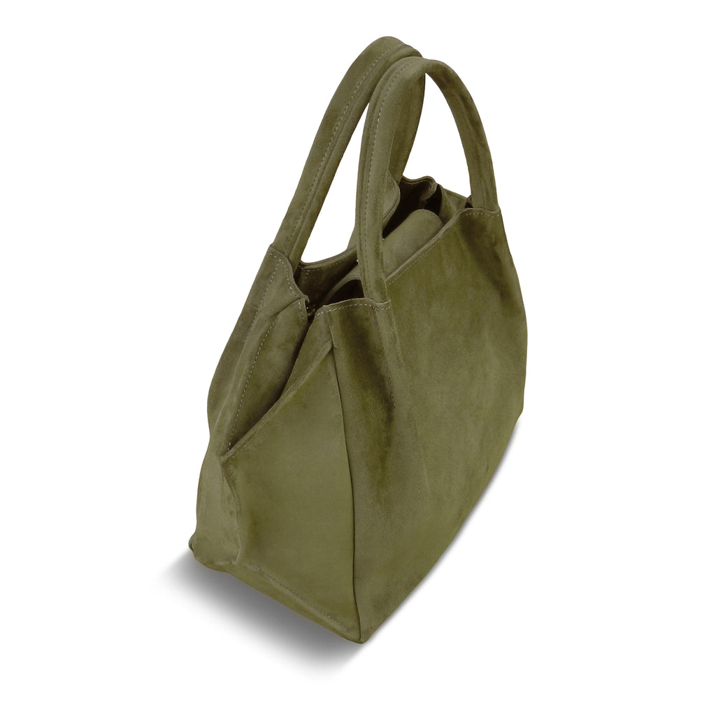 Zoe Tote in Avocado Italian Leather Backed Suede