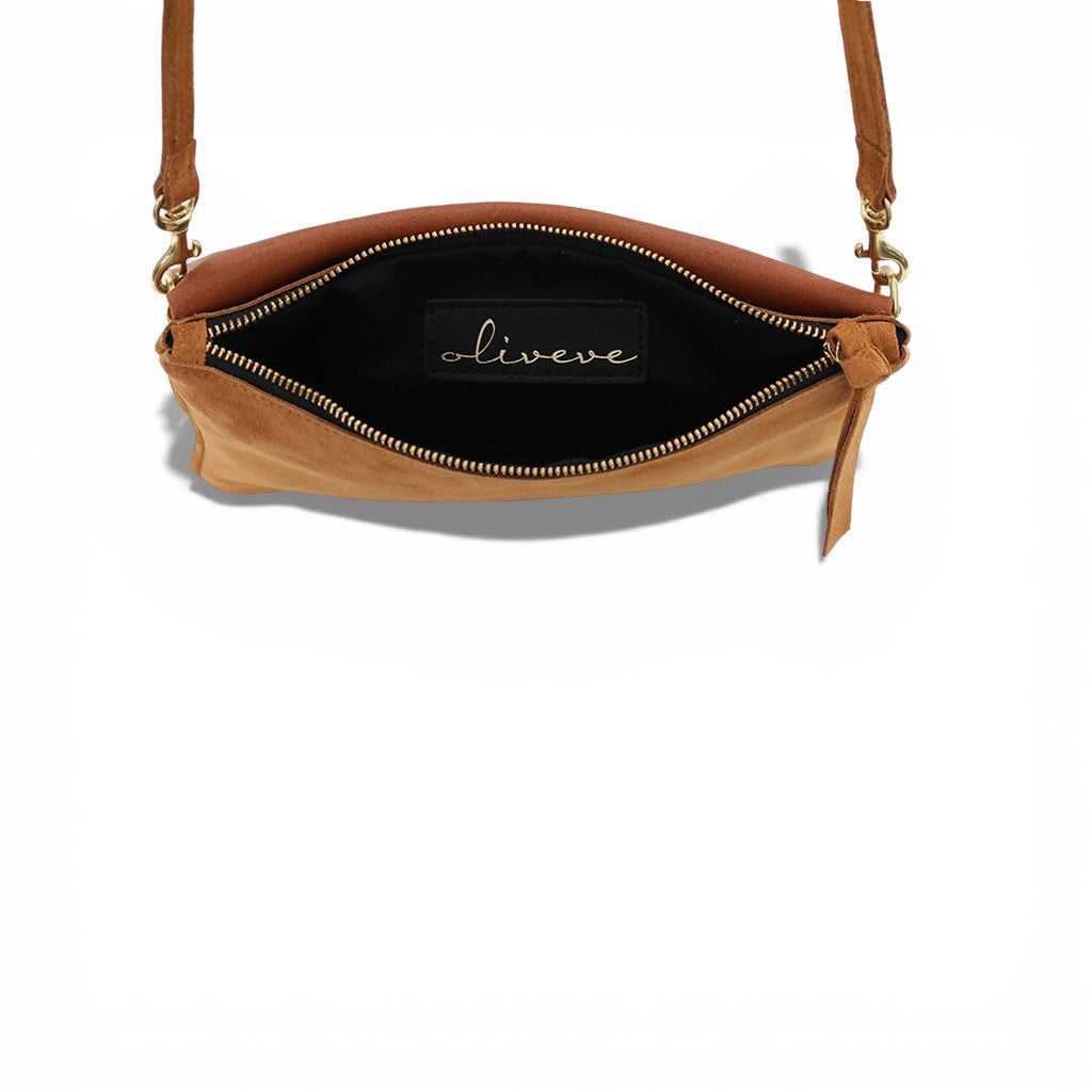 Cecilia Crossbody Clutch in Cuoio Italian Leather Backed Suede