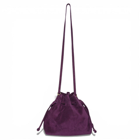 Mini Aurelia Drawstring in Aubergine Italian Leather Backed Suede