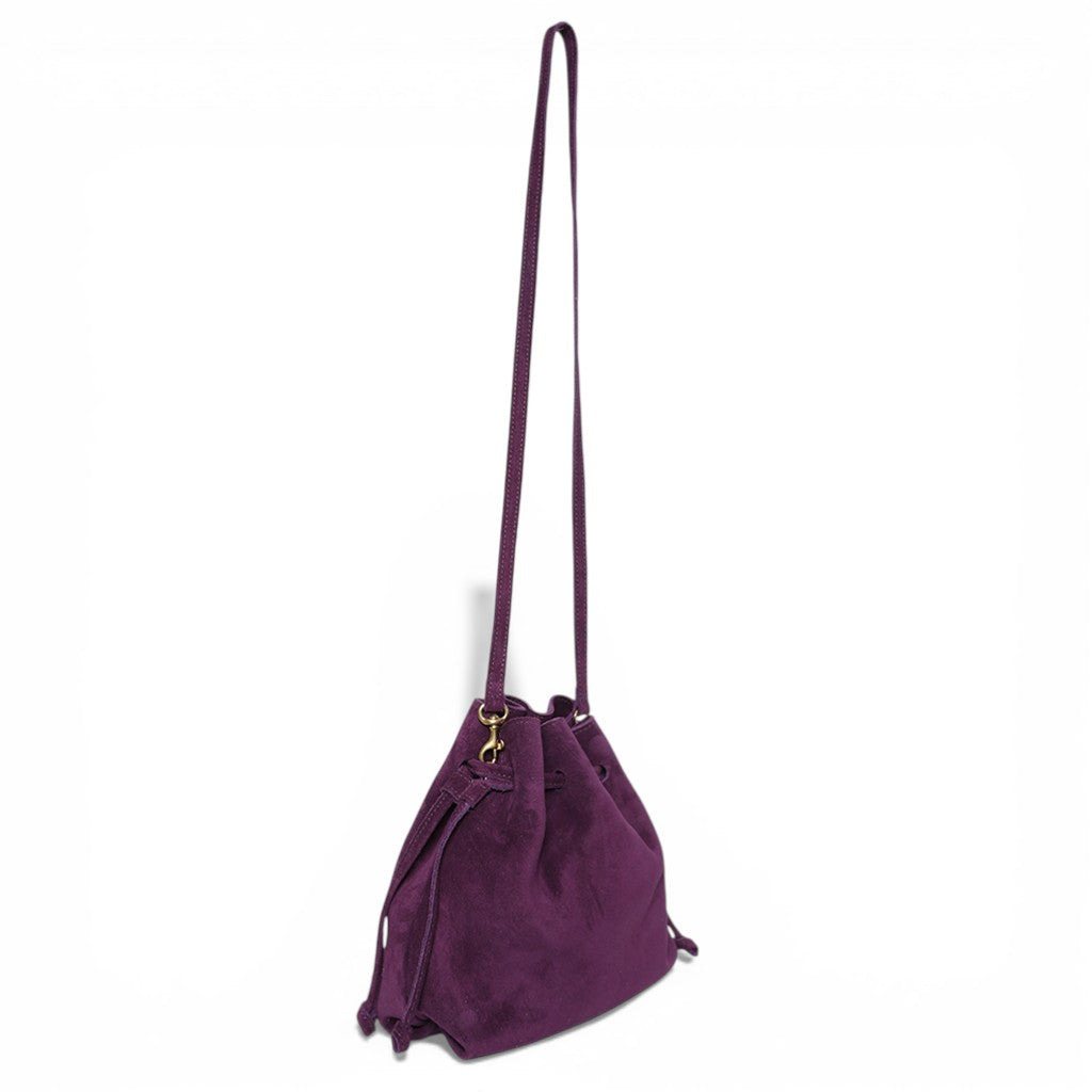 Mini Aurelia Drawstring in Aubergine Italian Leather Backed Suede