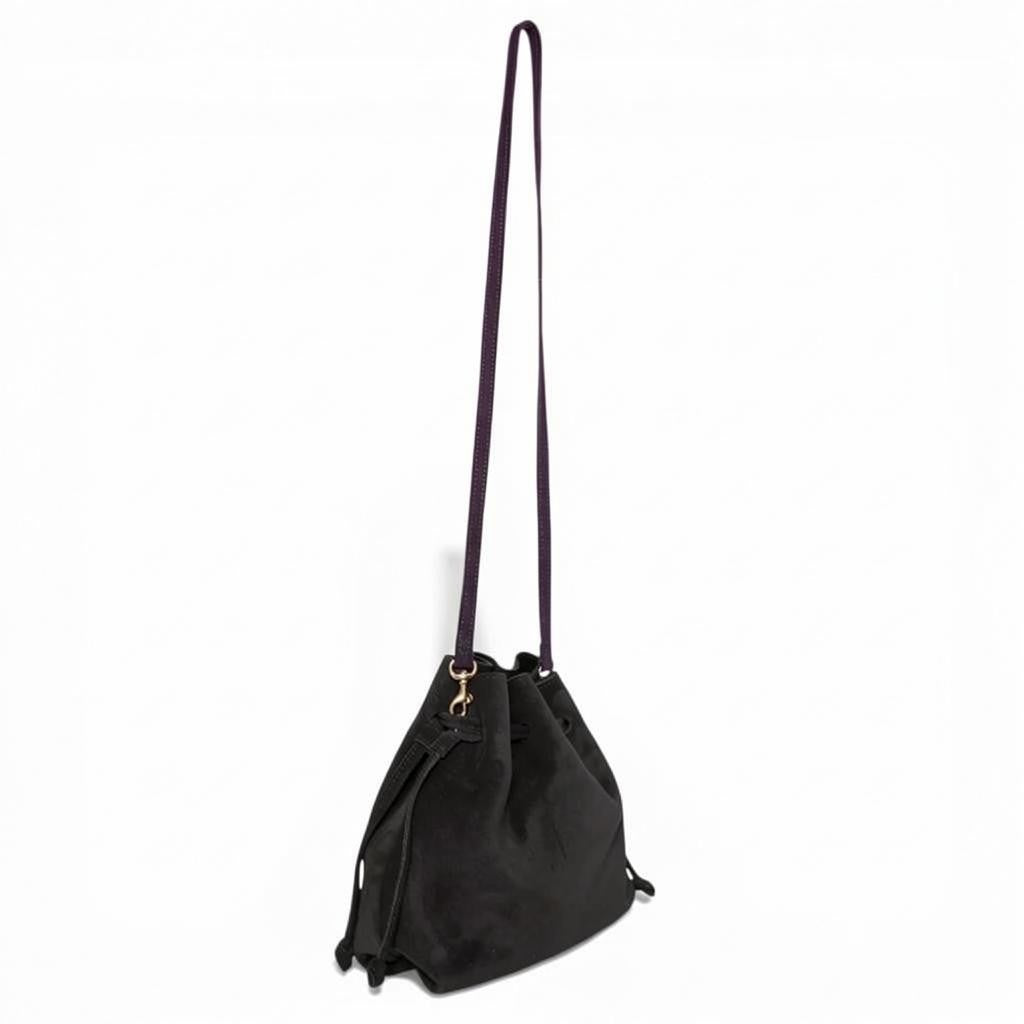 Mini Aurelia Drawstring in Black Italian Leather Backed Suede