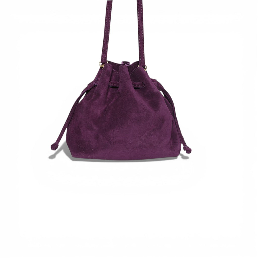Mini Aurelia Drawstring in Aubergine Italian Leather Backed Suede