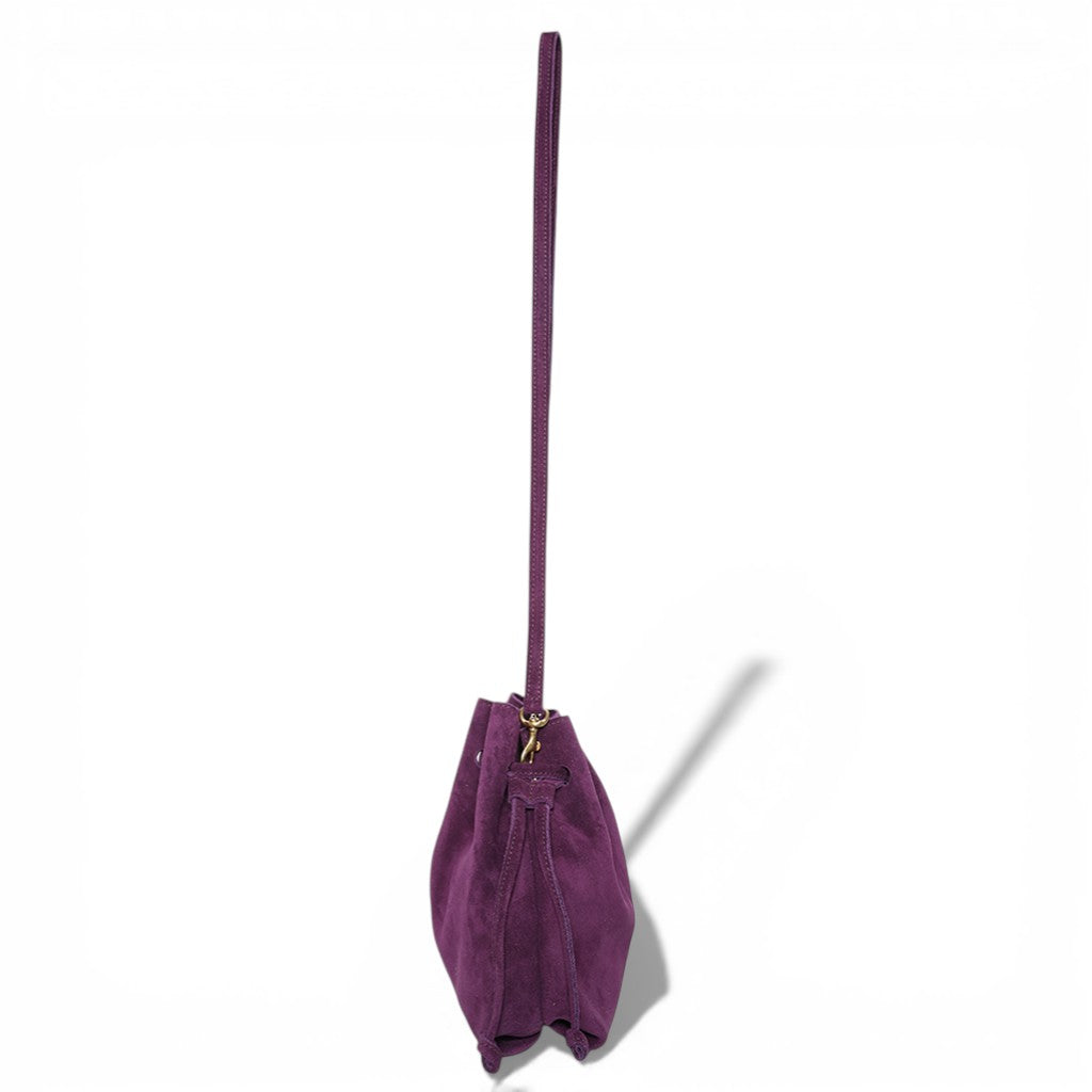 Mini Aurelia Drawstring in Aubergine Italian Leather Backed Suede