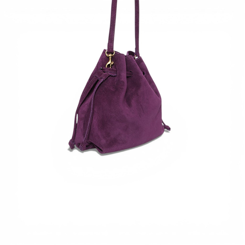 Mini Aurelia Drawstring in Aubergine Italian Leather Backed Suede