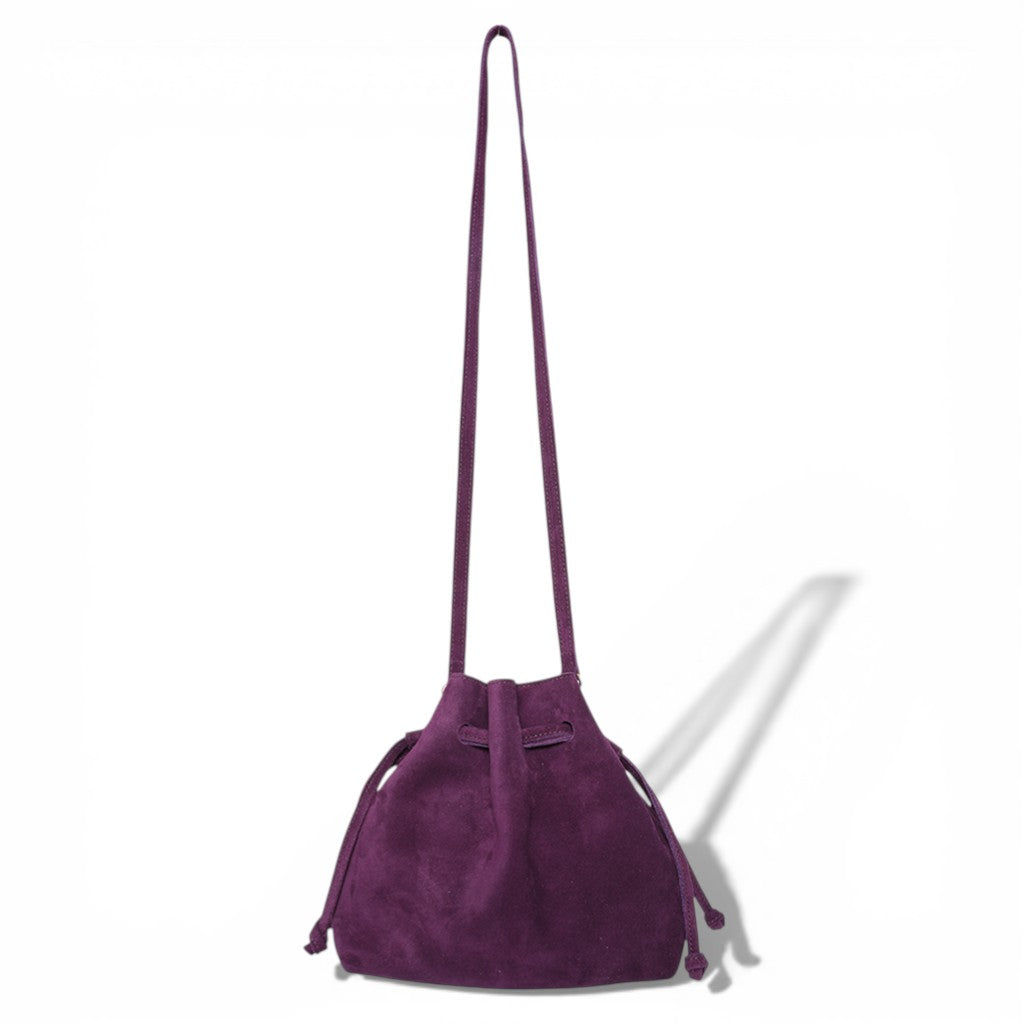 Mini Aurelia Drawstring in Aubergine Italian Leather Backed Suede