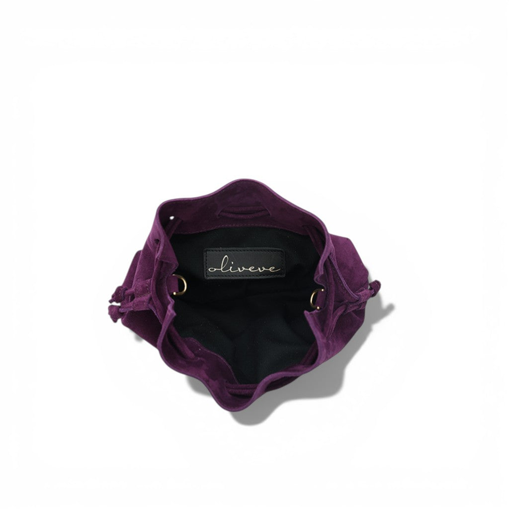 Mini Aurelia Drawstring in Aubergine Italian Leather Backed Suede
