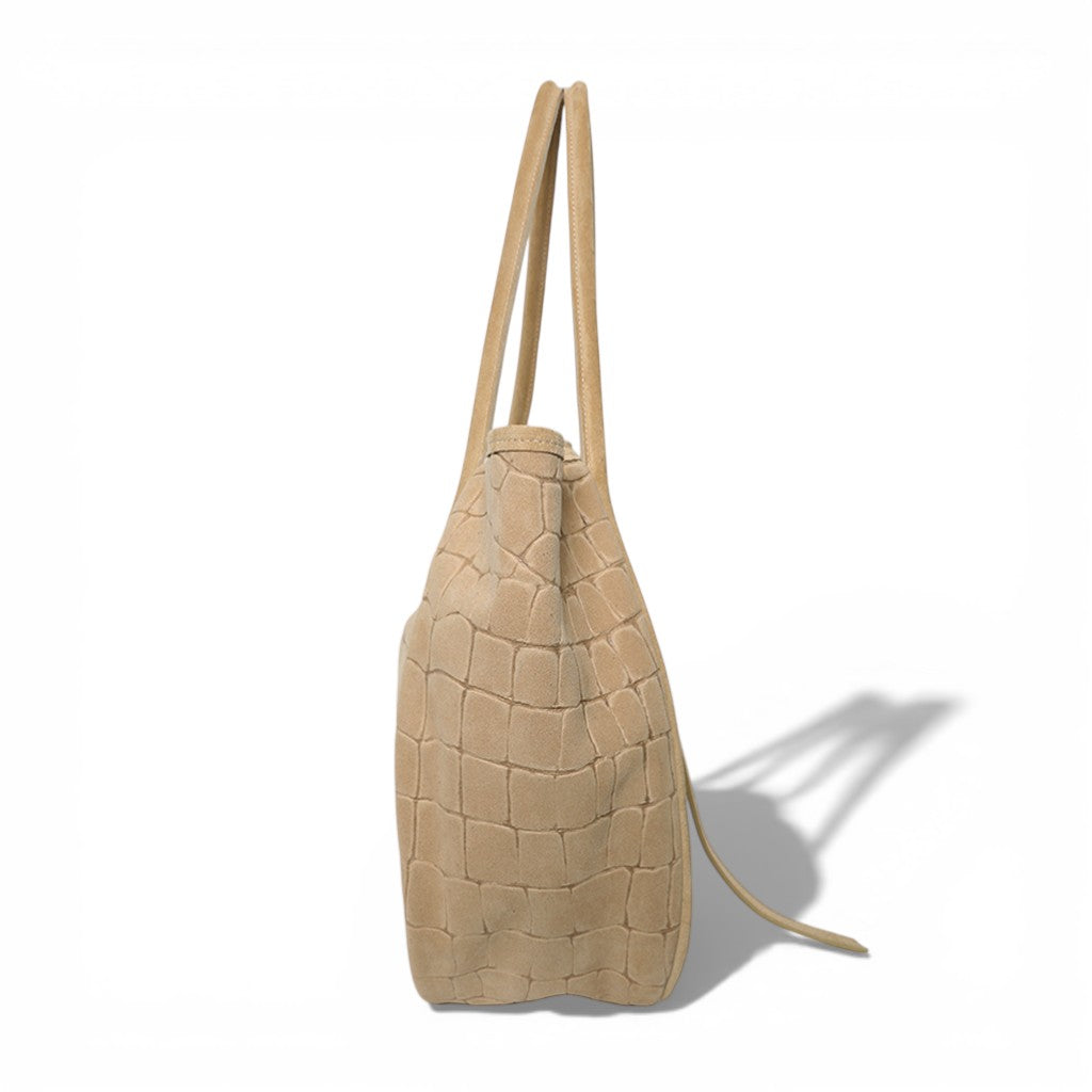 Ellis Hobo Tote in Ecru Italian Croco Embossed Suede