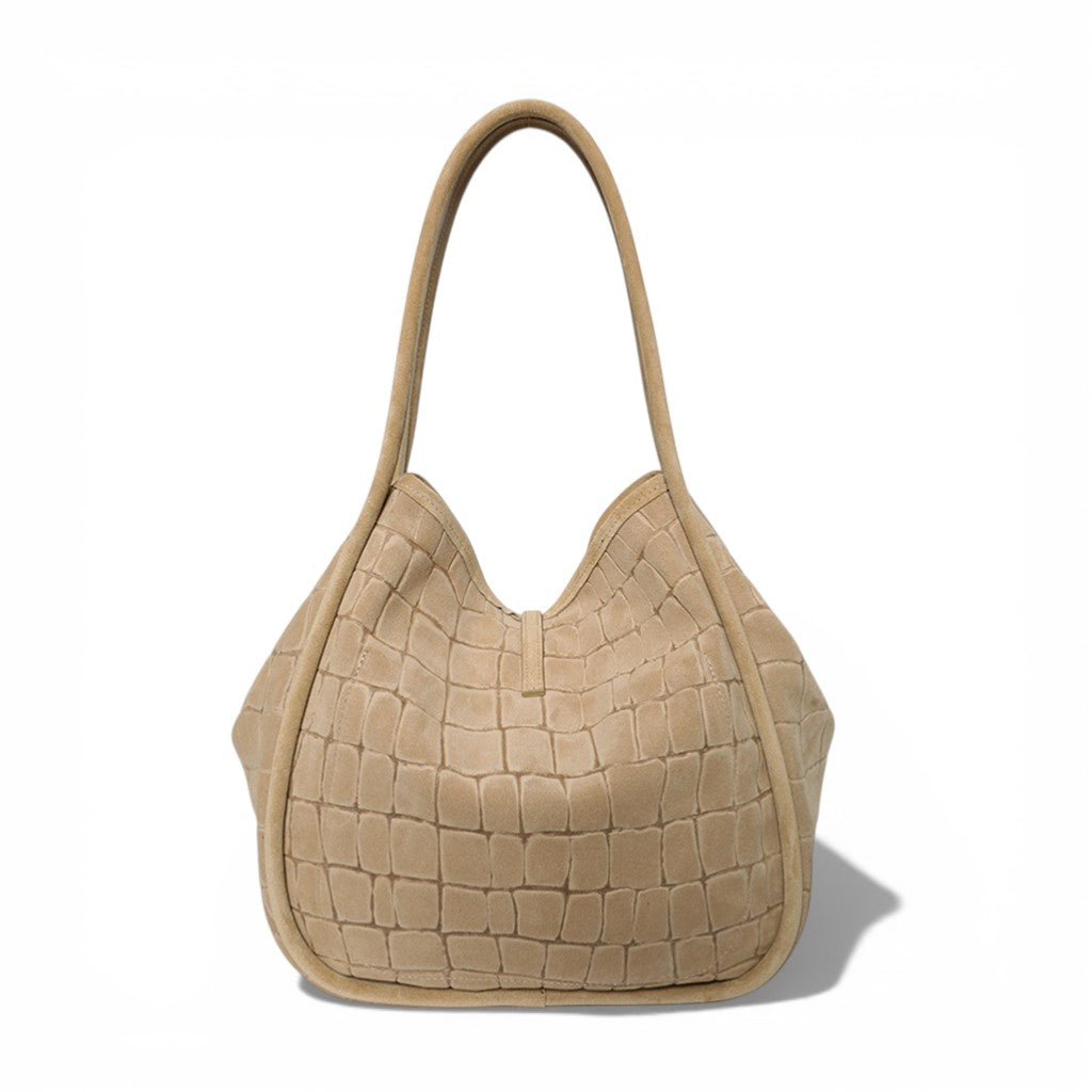 Ellis Hobo Tote in Ecru Italian Croco Embossed Suede