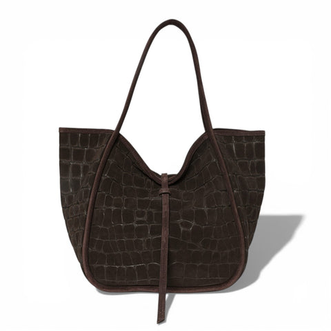 Ellis Hobo Tote in Truffle Italian Croco-Embossed Suede