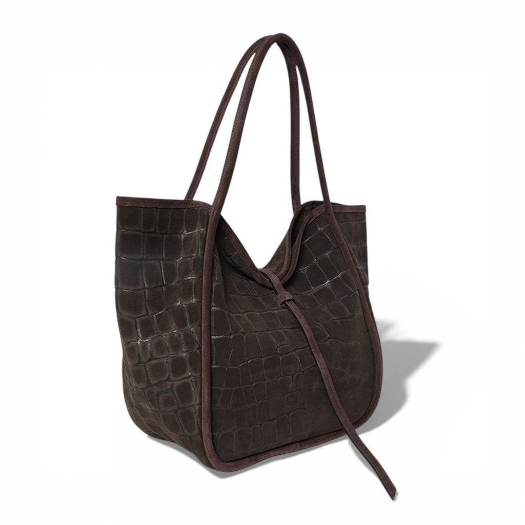 Ellis Hobo Tote in Truffle Italian Croco-Embossed Suede