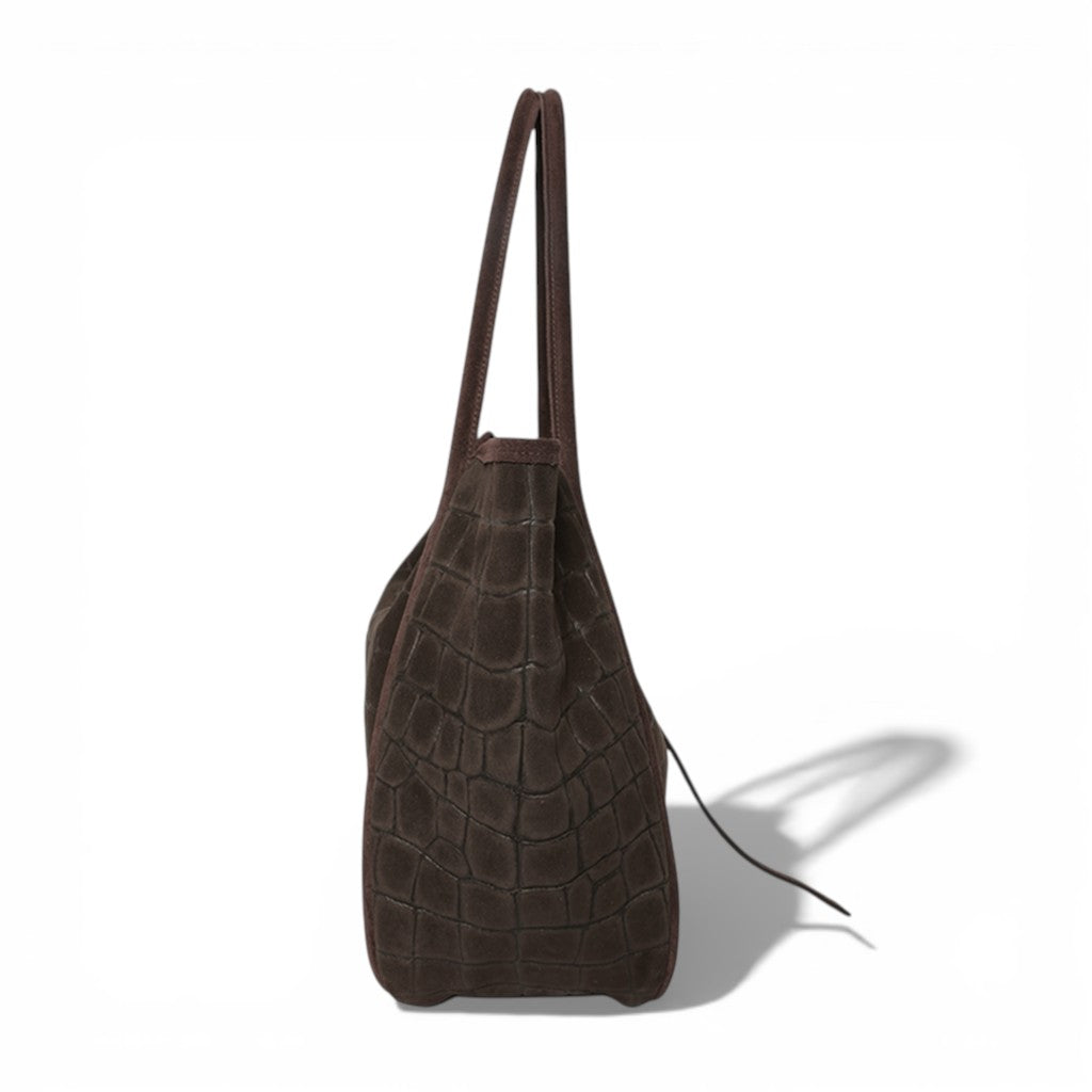 Ellis Hobo Tote in Truffle Italian Croco-Embossed Suede
