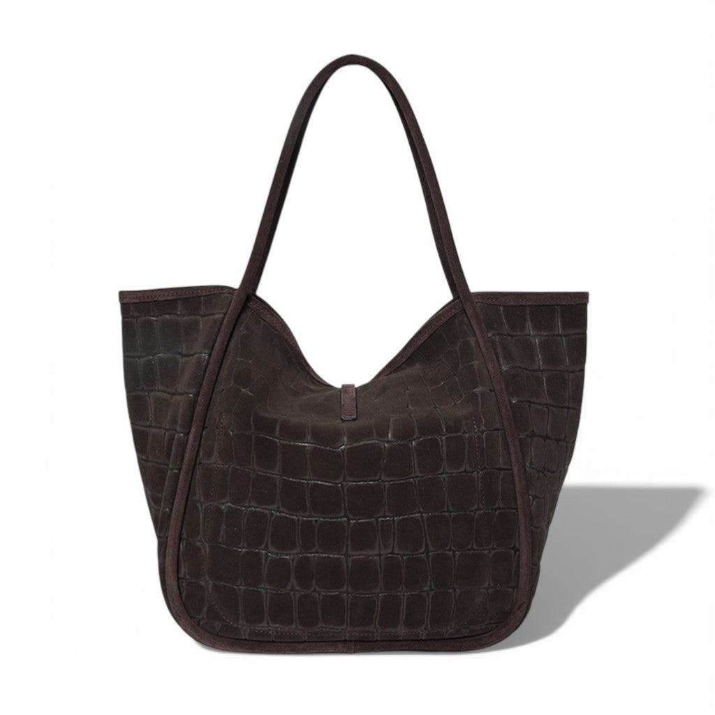Ellis Hobo Tote in Truffle Italian Croco-Embossed Suede