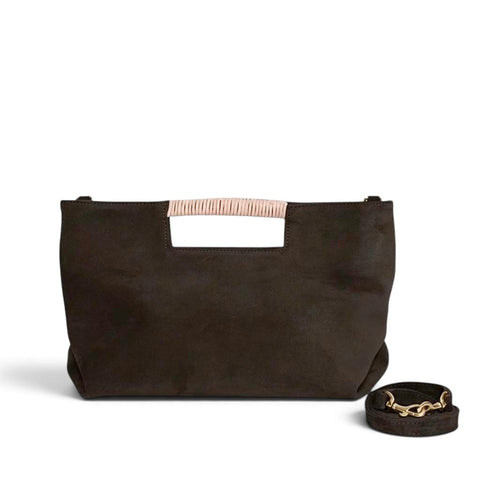 Ella Wrapped Handle Crossbody in Ganache Italian Leather Backed Suede