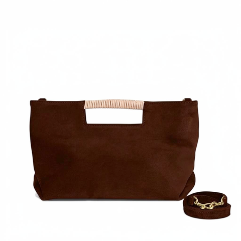 Ella Wrapped Handle Crossbody in Espresso Italian Leather Backed Suede
