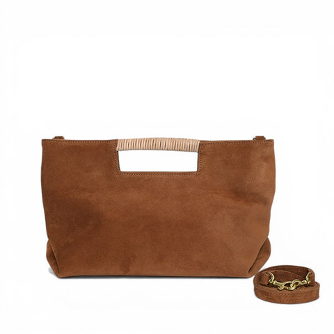 Ella Wrapped Handle Crossbody in Saddle Italian Leather Backed Suede