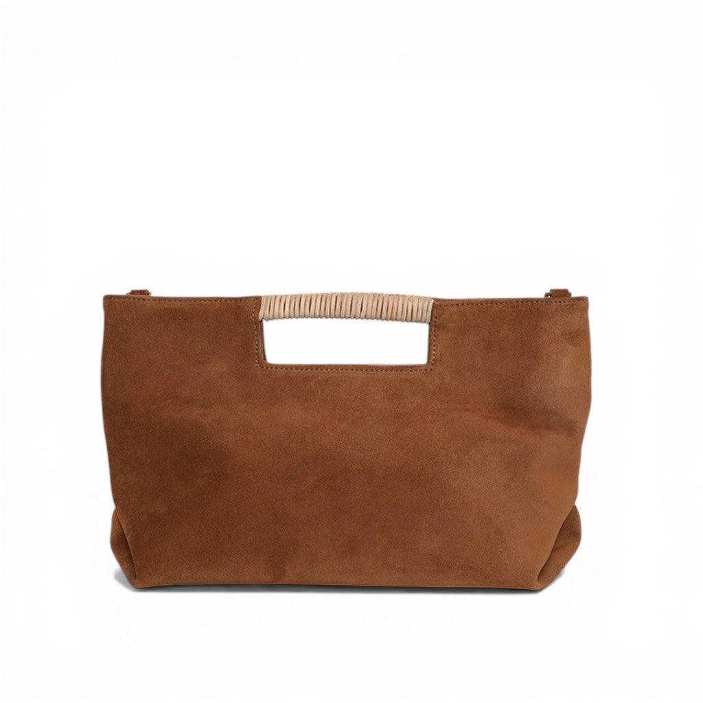 Ella Wrapped Handle Crossbody in Saddle Italian Leather Backed Suede