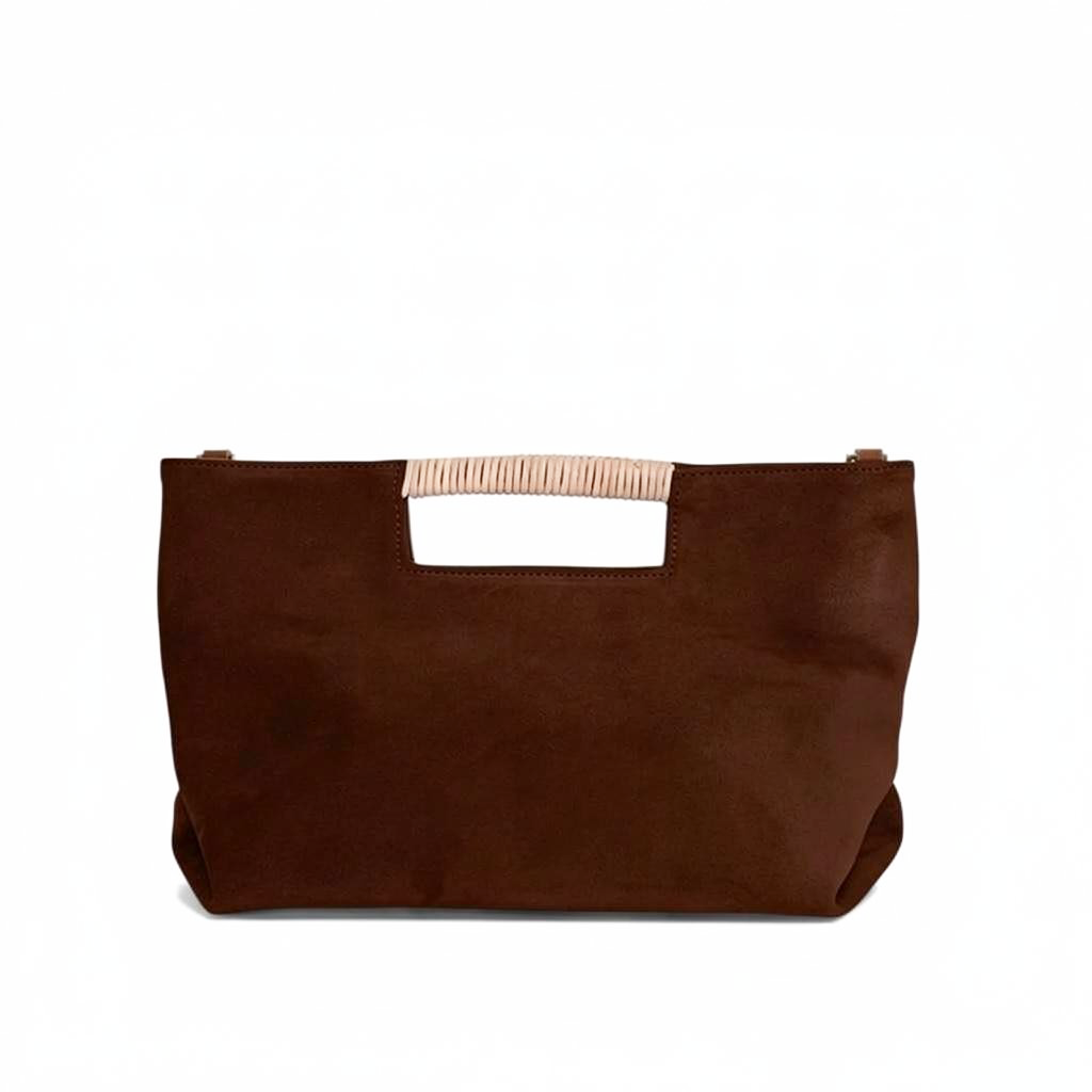 Ella Wrapped Handle Crossbody in Espresso Italian Leather Backed Suede