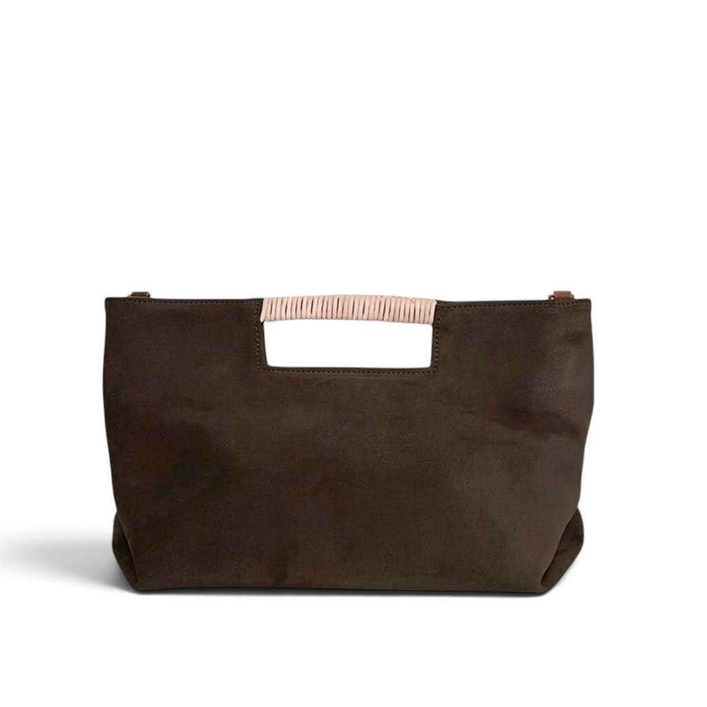 Ella Wrapped Handle Crossbody in Ganache Italian Leather Backed Suede