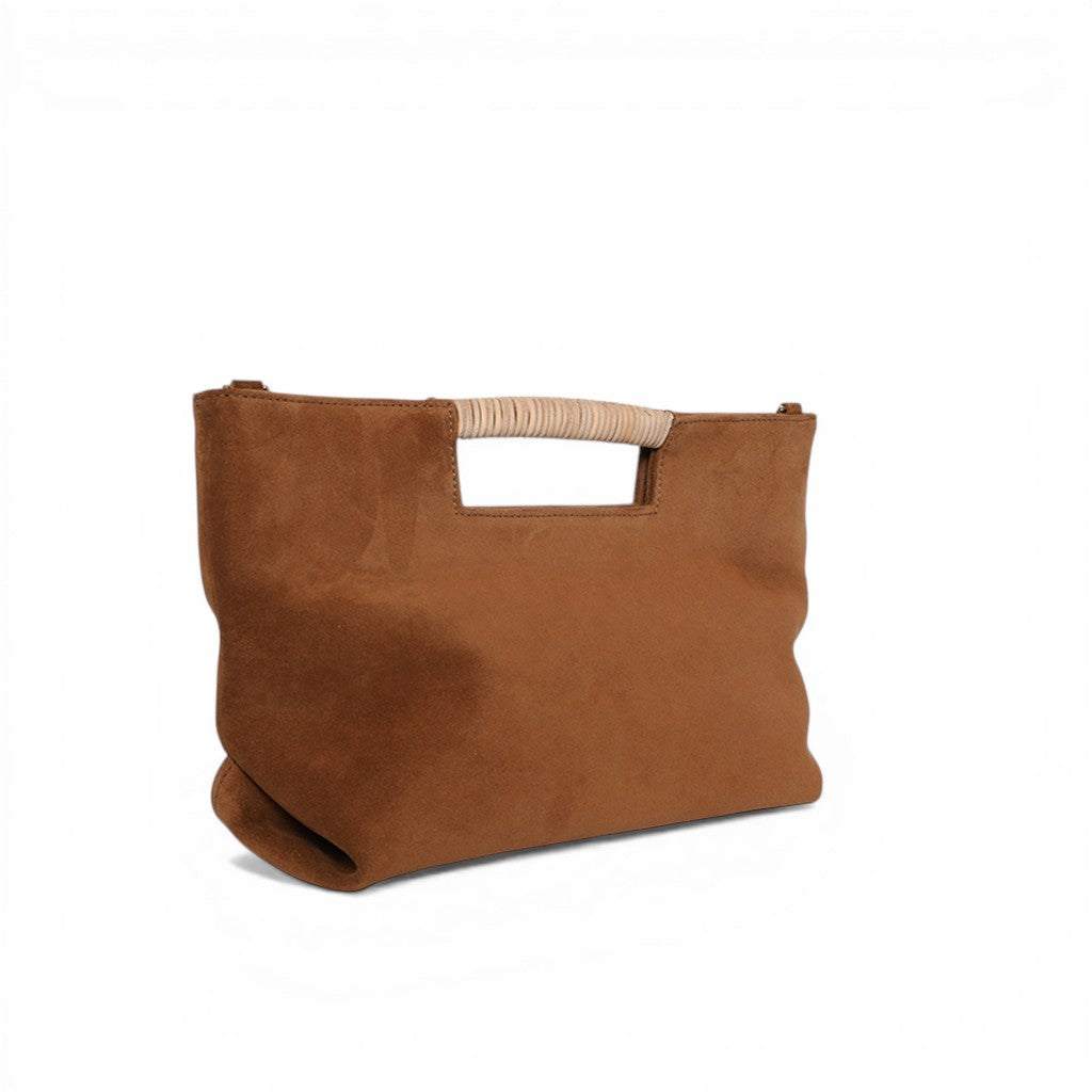 Ella Wrapped Handle Crossbody in Saddle Italian Leather Backed Suede
