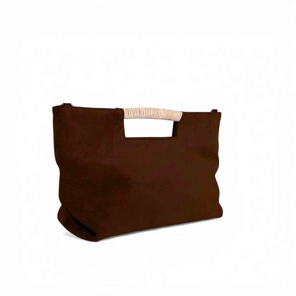 Ella Wrapped Handle Crossbody in Espresso Italian Leather Backed Suede