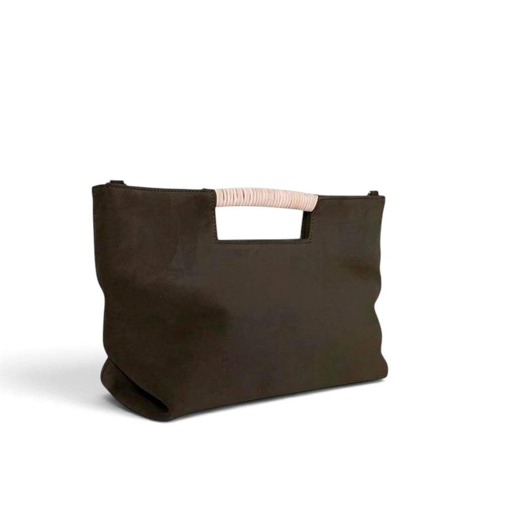 Ella Wrapped Handle Crossbody in Ganache Italian Leather Backed Suede