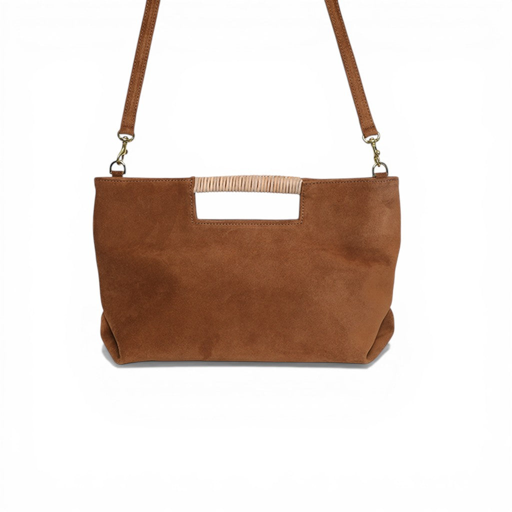 Ella Wrapped Handle Crossbody in Saddle Italian Leather Backed Suede