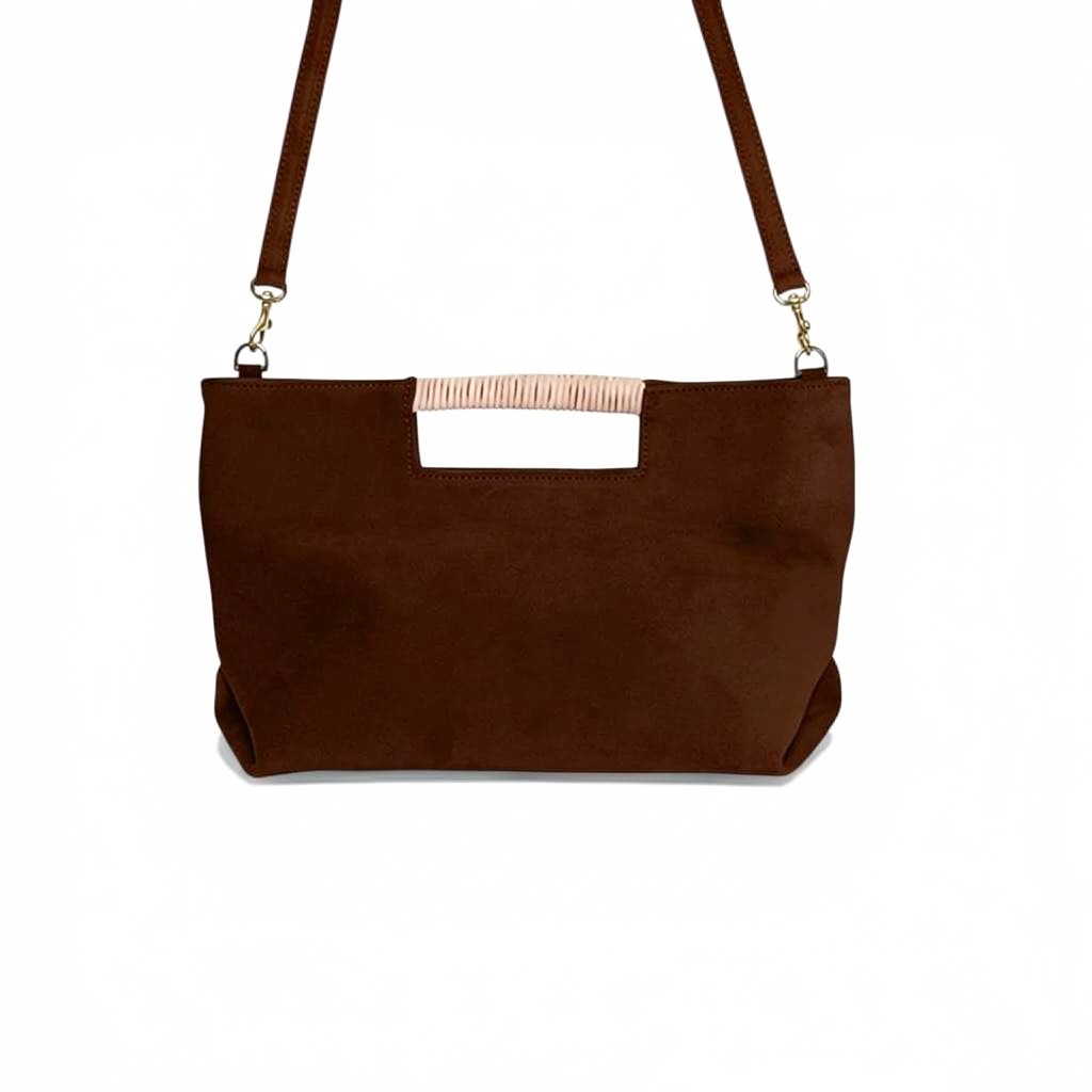 Ella Wrapped Handle Crossbody in Espresso Italian Leather Backed Suede